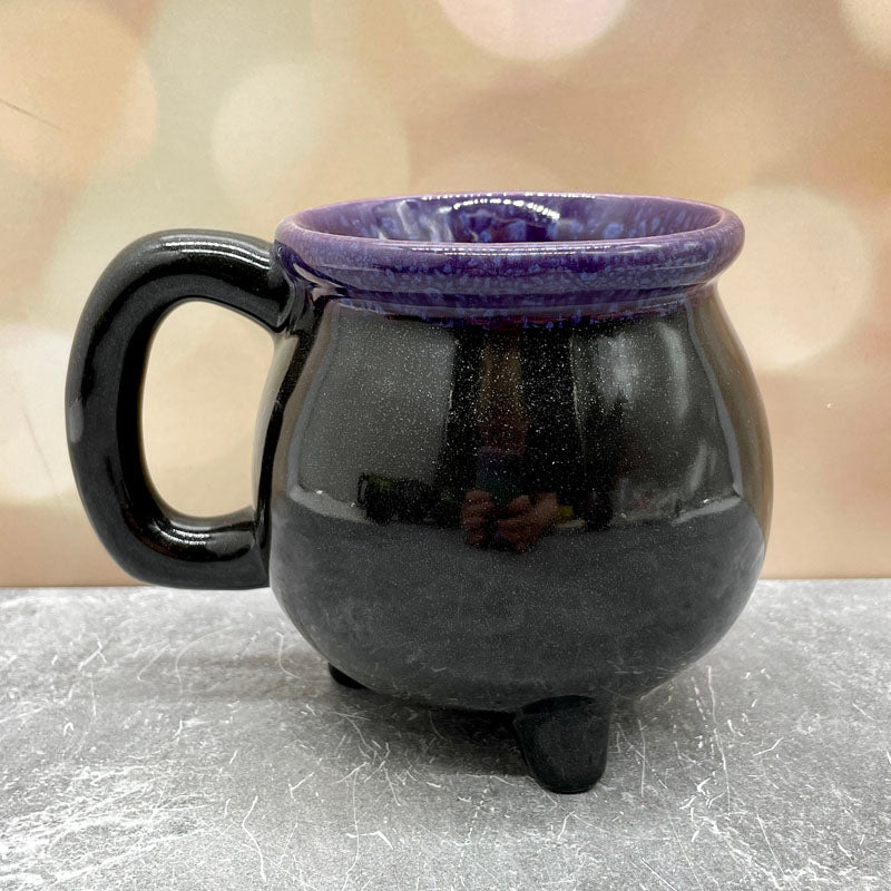 Cauldron Mug Glittery Black and Mottled Purple