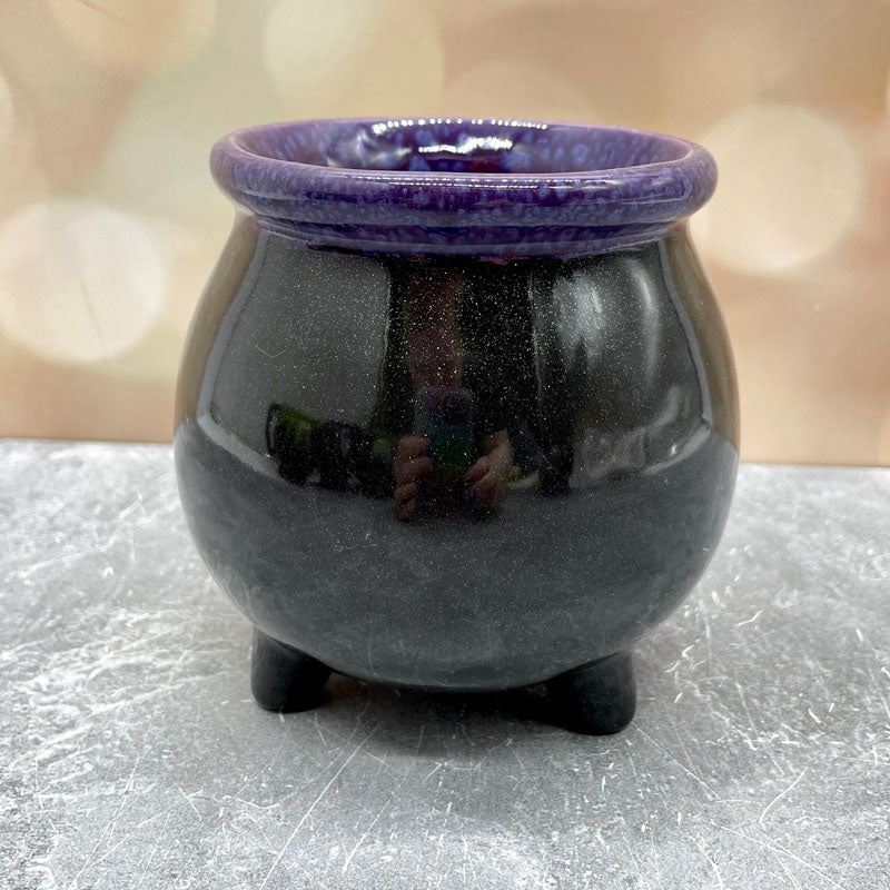 Cauldron Mug Glittery Black and Mottled Purple