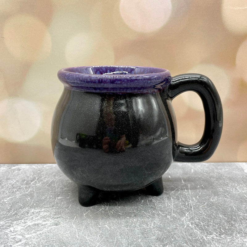 Cauldron Mug Glittery Black and Mottled Purple