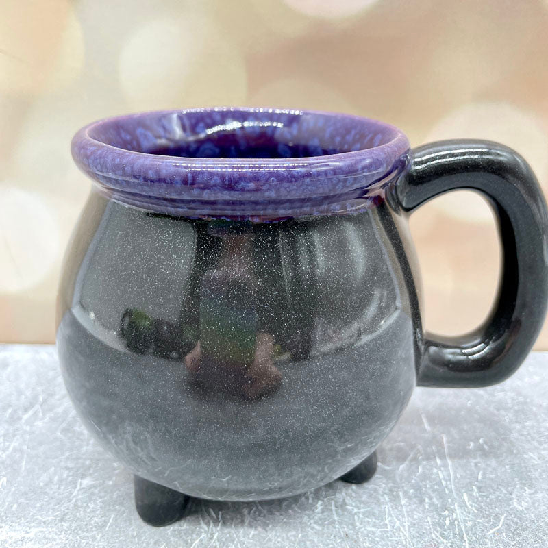 Cauldron Mug Glittery Black and Mottled Purple