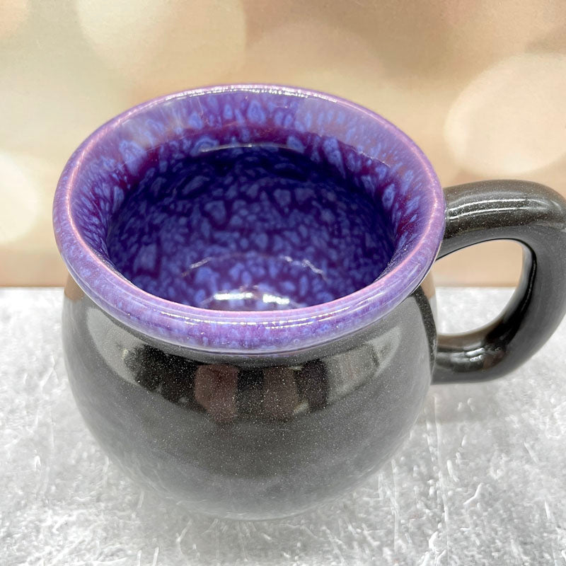 Cauldron Mug Glittery Black and Mottled Purple