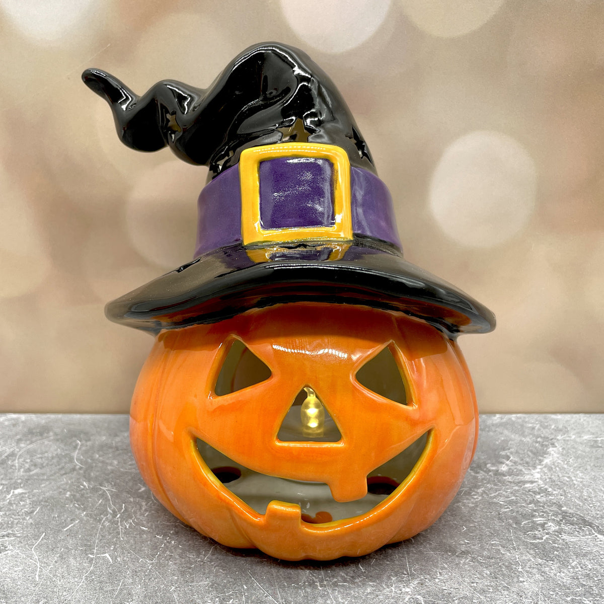 Jack o Lantern with Witch Hat Black