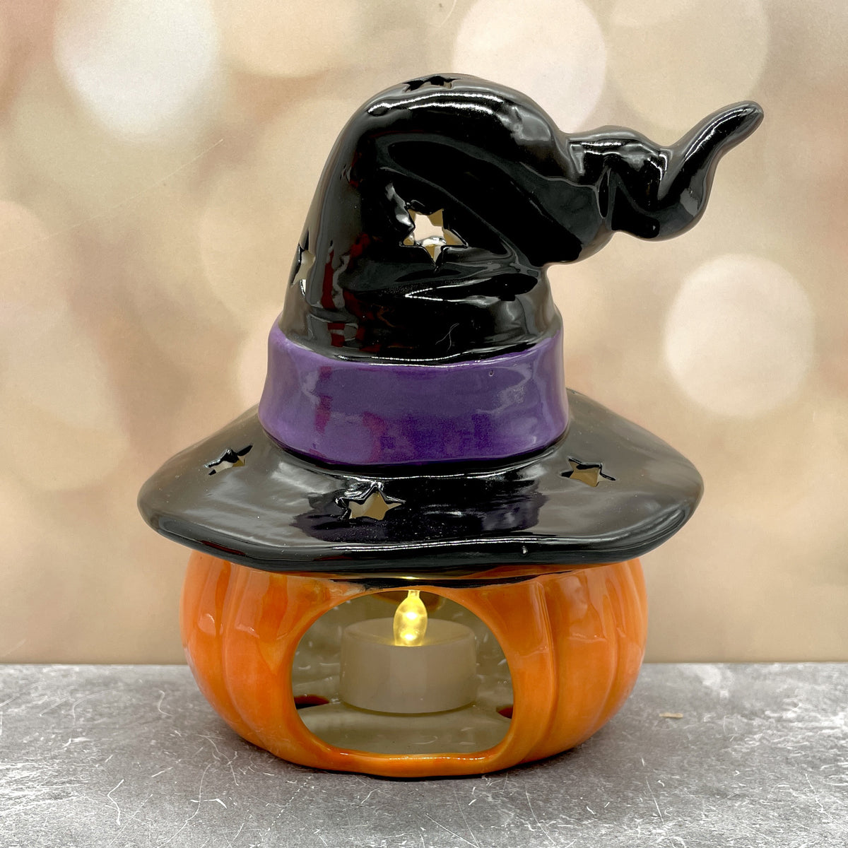 Jack o Lantern with Witch Hat Black