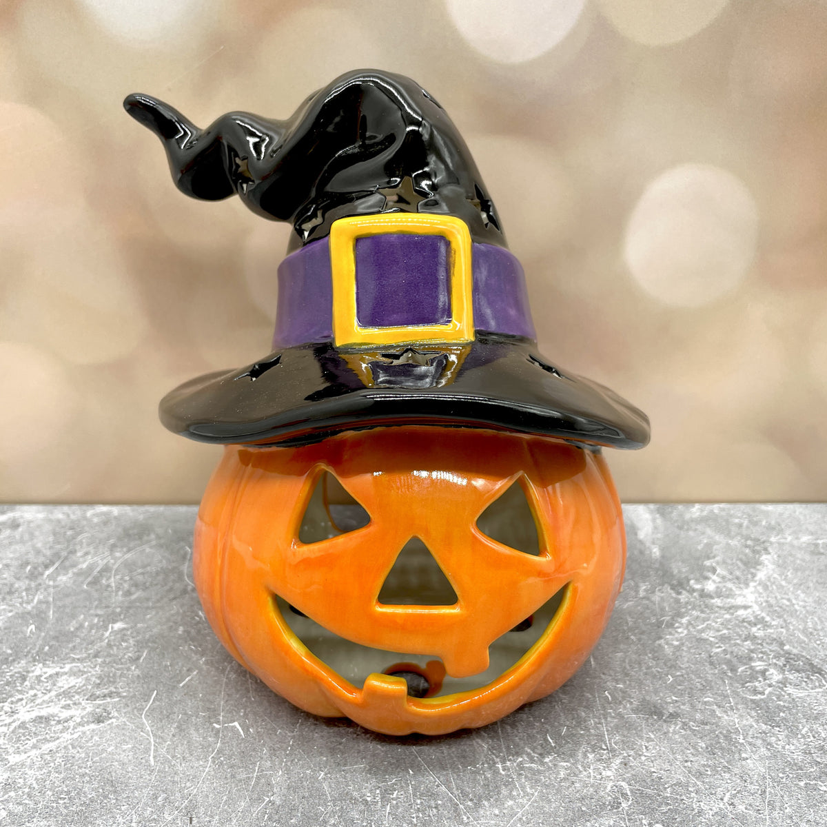 Jack o Lantern with Witch Hat Black