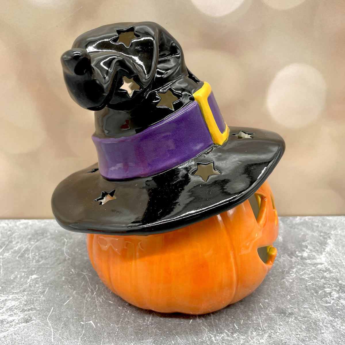 Jack o Lantern with Witch Hat Black