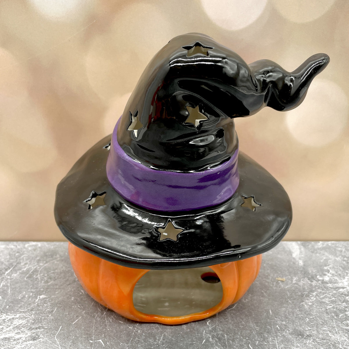 Jack o Lantern with Witch Hat Black