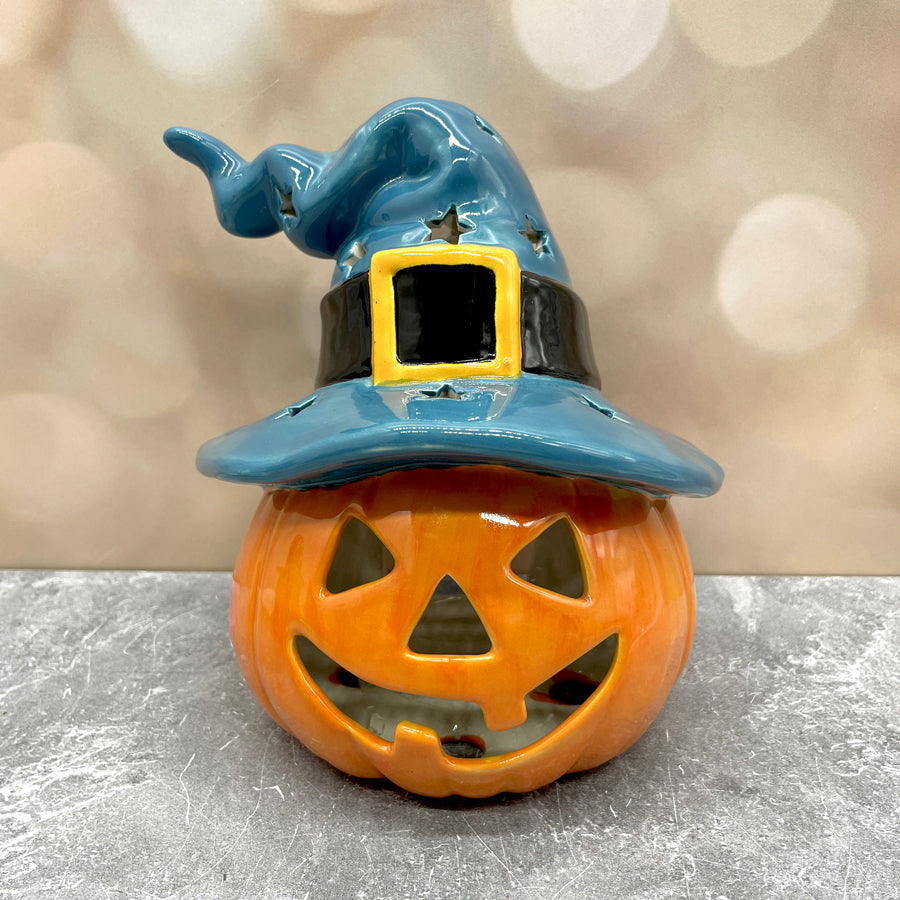 Jack o Lantern with Witch Hat Teal