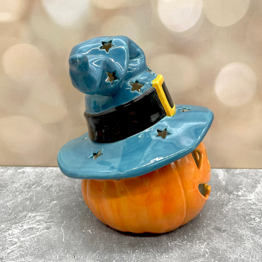 Jack o Lantern with Witch Hat Teal