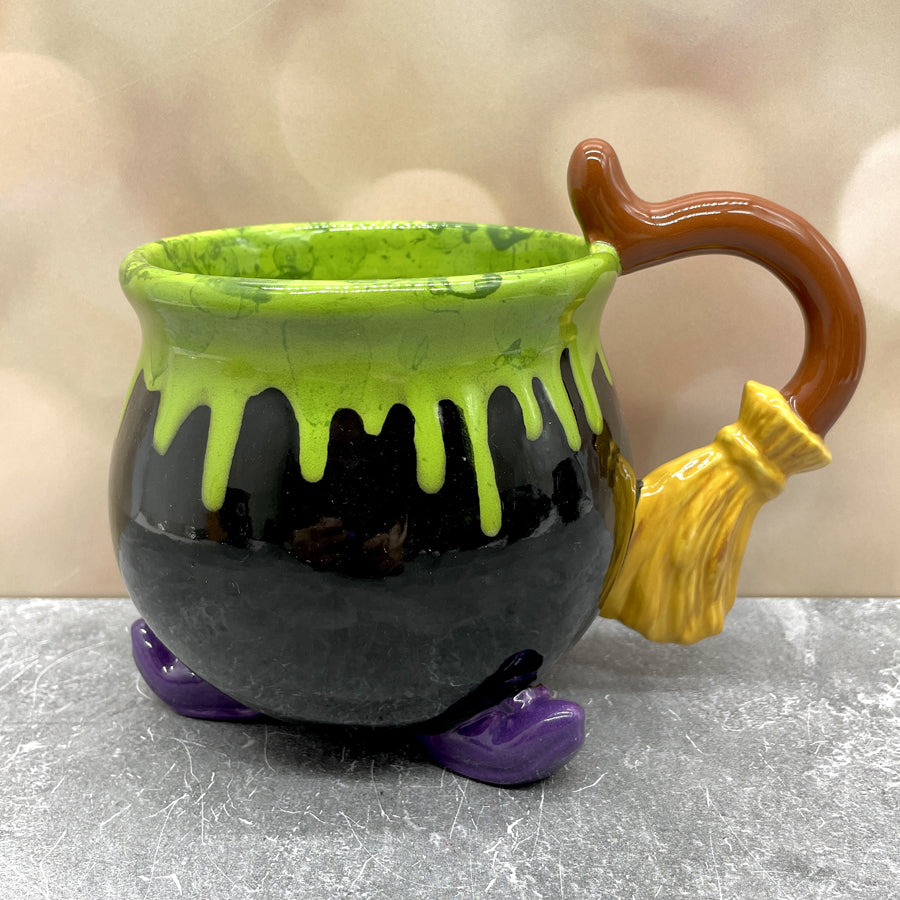 Cauldron Mug Broom Handle Green