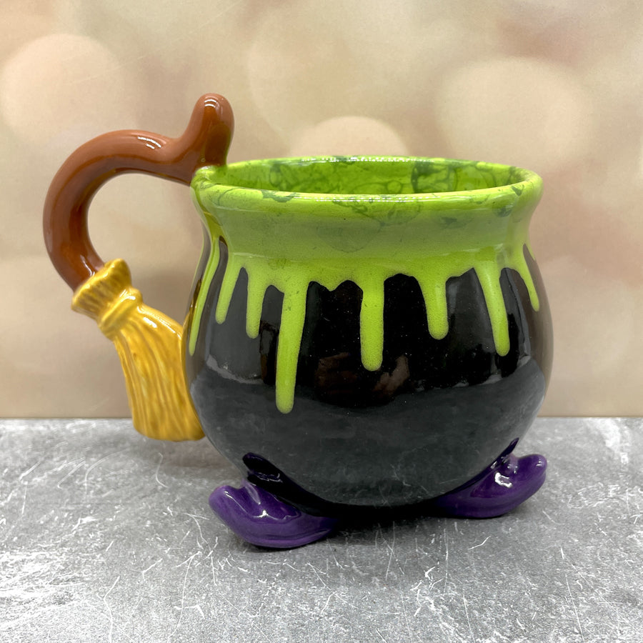 Cauldron Mug Broom Handle Green