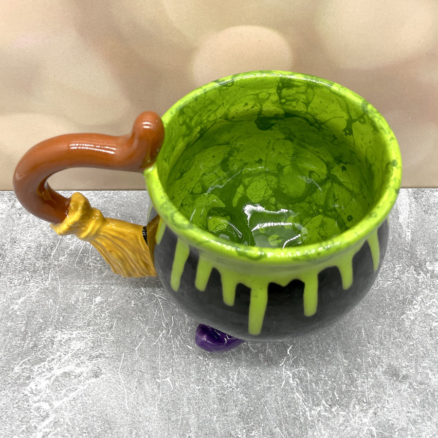 Cauldron Mug Broom Handle Green