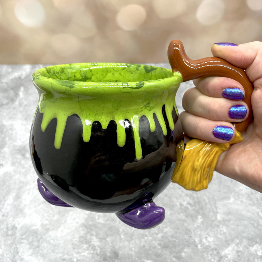 Cauldron Mug Broom Handle Green