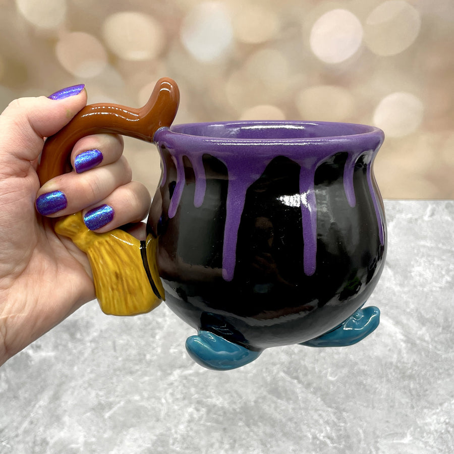 Cauldron Mug Broom Handle Purple