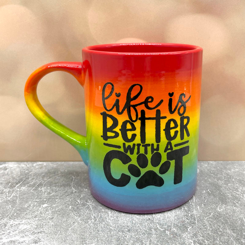 Rainbow Mug Life is Better with a Cat RTS